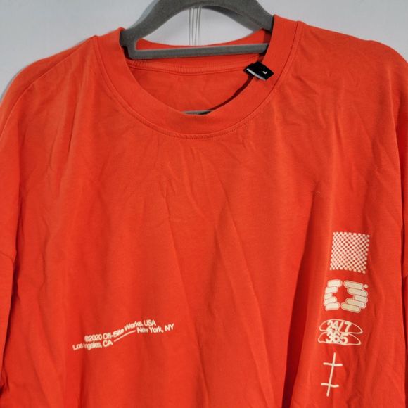 Vintage Printed Orange T-Shirt 100% Cotton Crew Neck (24/7 365 Days)Mens Large - Picture 2 of 7